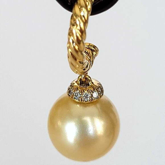 David Yurman Solari 18K YG Diamond Showcasing Rare Yellow Pearl Drop Earrings - Picture 4 of 11